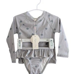 Rylee + Cru Pastel Teal Polka Dot Kids Rashguard Set